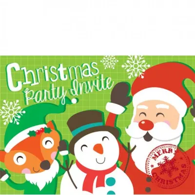 Inbjudningskort julfest 8-pack - tomte, snögubbe&räv