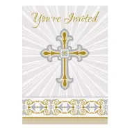 Inbjudningskort Kors Beige - 8-pack