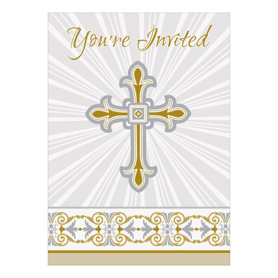 Inbjudningskort Kors Beige - 8-pack