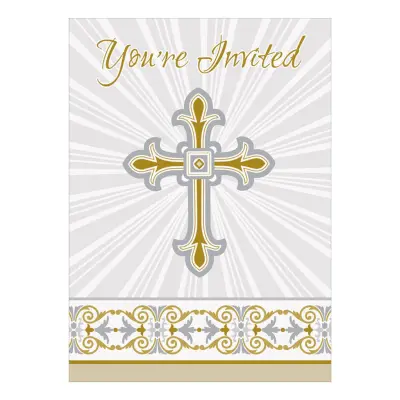 Inbjudningskort Kors Beige - 8-pack