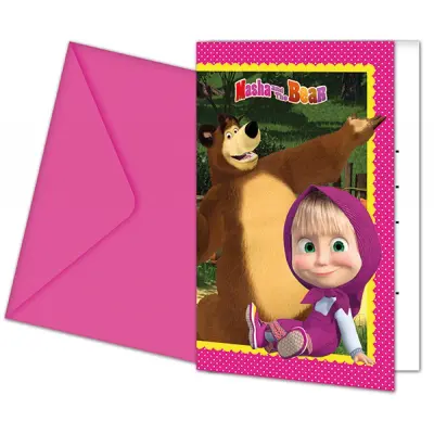 Inbjudningskort Masha och björnen 6-pack