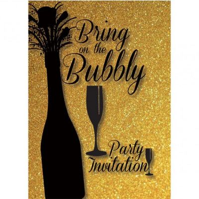 Inbjudningskort nyår 8-pack - bubbel