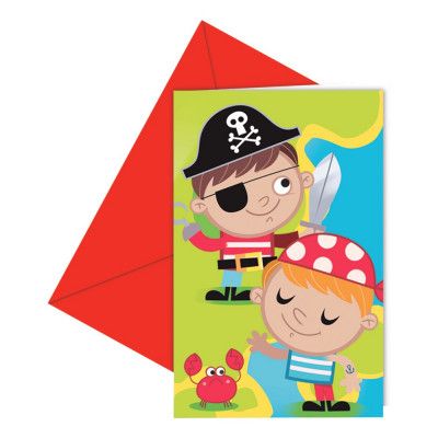 Inbjudningskort Piratbarn - 6-pack