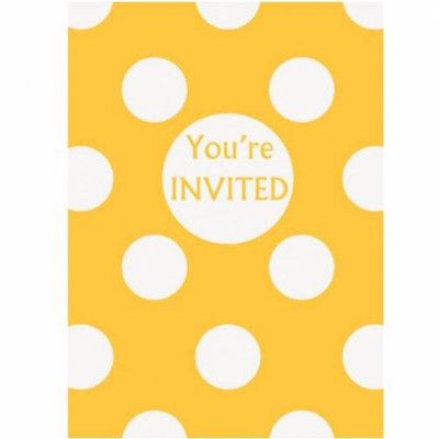 Inbjudningskort prickiga gula 8-pack