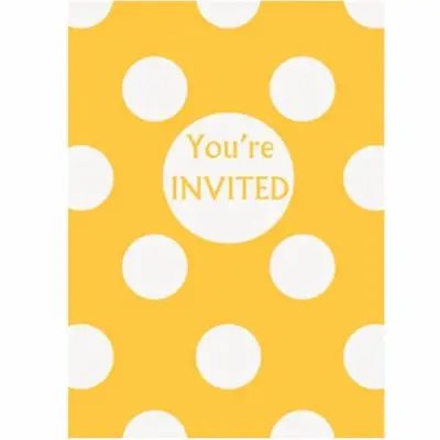 Inbjudningskort prickiga gula 8-pack