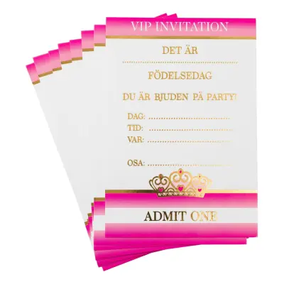 Inbjudningskort Prinsesskrona Rosa - 8-pack