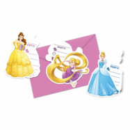 Inbjudningskort prinsessor 6-pack i tre motiv