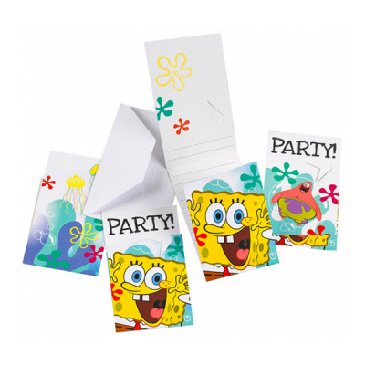 Inbjudningskort SvampBob Fyrkant - 6-pack