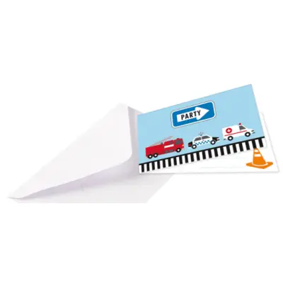 Utryckningsfordon inbjudningskort 8-pack