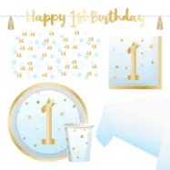 Kalaspaket Happy 1st Birthday Blå - 8 personer