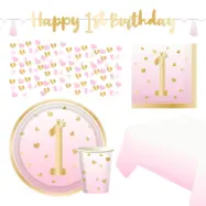 Kalaspaket Happy 1st Birthday Rosa - 8 personer