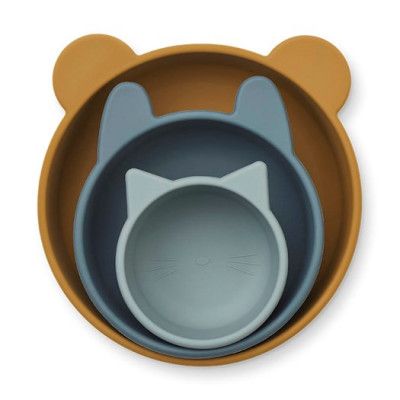 Liewood silikonskål Eddie 3-pack, golden caramel/blue multi mix