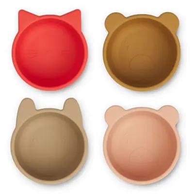 Liewood silikonskål Malene 4-pack, apple red/tuscany rose