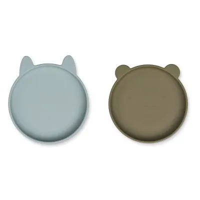 Liewood silikontallrik Olivia 2-pack, blue fog/khaki mix