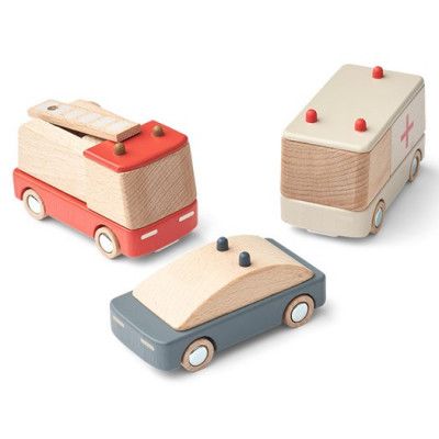 Liewood träbilar Village Emergency 3-pack, blå mix