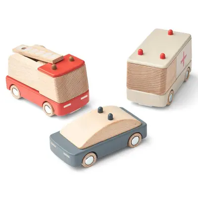 Liewood träbilar Village Emergency 3-pack, blå mix