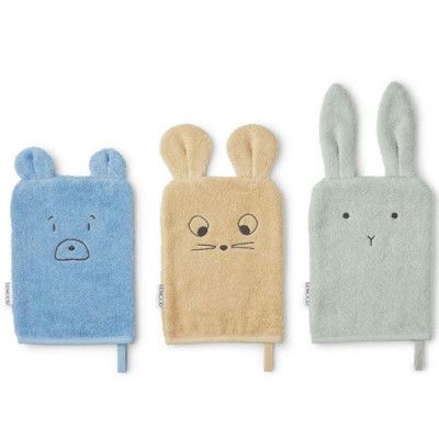 Liewood tvättlappar Sylvester 3-pack, mouse/dusty mint multi