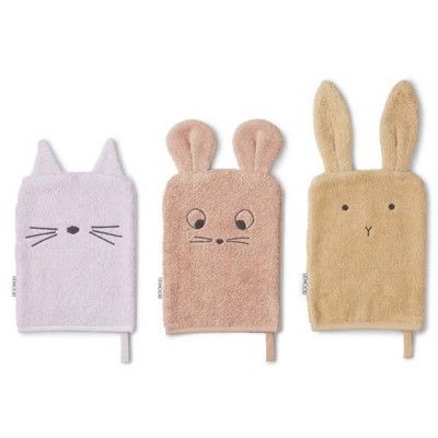 Liewood tvättlappar Sylvester 3-pack, mouse/light lavender