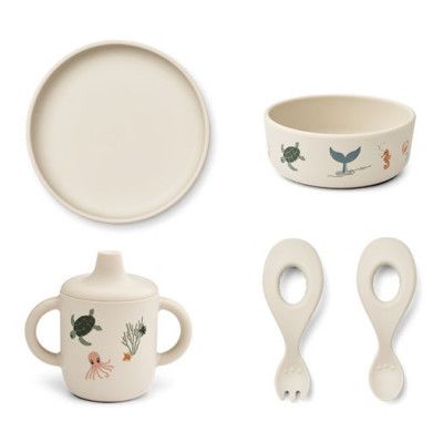 Liewood barnservis Ryle silikon 5 delar, havsdjur/sand