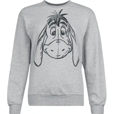 Nalle Puh - Anime Sweatshirt - Winnie The Pooh Eeyore Sketchy Face - S XXL - för Dam - gråmelerad