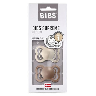 BIBS napp Supreme latex 2-pack 0-6 mån, vanilla/dark oak