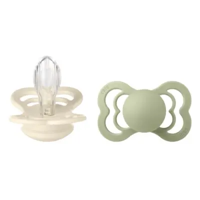 BIBS napp Supreme silikon 2-pack 6+ mån ivory/sage