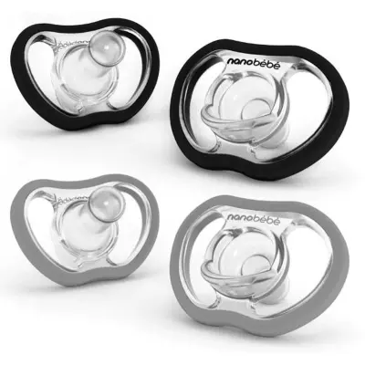 Nanobebe Active Flexy Napp Silikon 4-pack, svart/grå