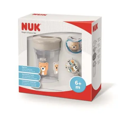 NUK Magic&Space set (mugg&napp+napphållare), grå
