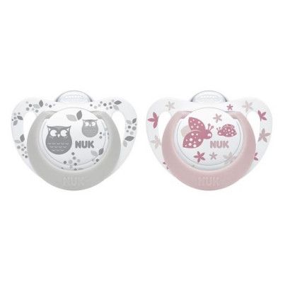 NUK napp Genius Color silikon 2-pack 0-6 mån, grå/rosa