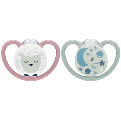 NUK napp Pacifier Space Night&Day 2-pack 0-6 mån, får