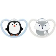 NUK napp Pacifier Space Silicon 2-pack 0-6 mån, blå/vit