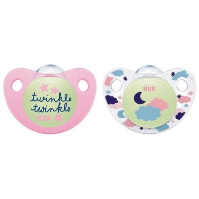 NUK napp Trendline Night 2-pack 6-18 mån, rosa