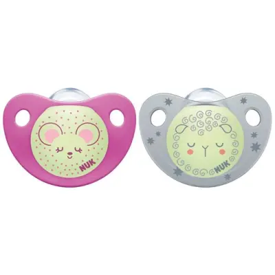 NUK napp Trendline Night silikon 2-pack 0-6 mån, rosa
