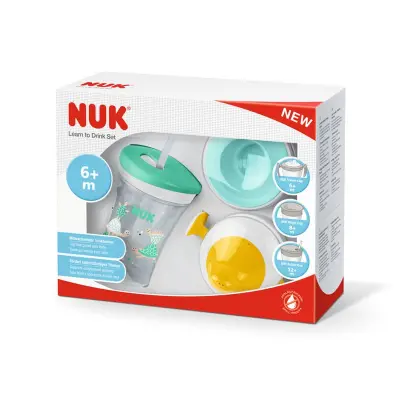 NUK Learn To Drink set (med 3 olika lock) 230 ml, grön