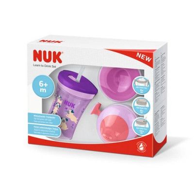 NUK Learn To Drink set (med 3 olika lock) 230 ml, lila