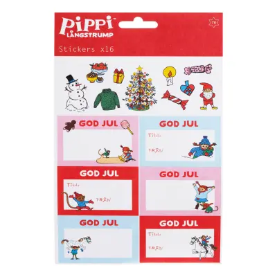 Juletiketter Pippi Långstrump - 16-pack