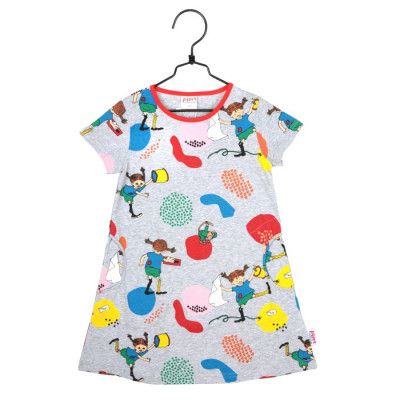 Pippi Långstrump Livlig Klänning med Fickor (Grå)