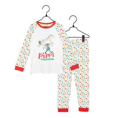 Pippi Långstrump Prickar Tvådelad Pyjamas (Vit)
