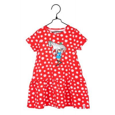 Pippi Långstrump Prickigt Klänning (Röd)