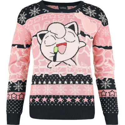 Pokémon - gaming Christmas jumper - Pummeluff - S XXL - för Dam - rosa/svart