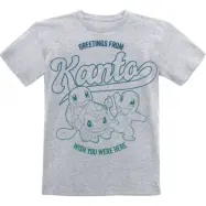 Pokémon - gaming T-shirt - Barn - Greetings From Kanto - 140 - för barn - gråmelerad