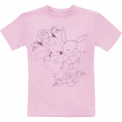 Pokémon - gaming T-shirt - Barn - Pikachu and Eevee - 140 - för barn - rosa