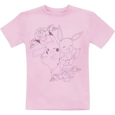 Pokémon - gaming T-shirt - Barn - Pikachu and Eevee - 140 - för barn - rosa