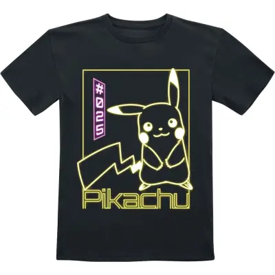 Pokémon - gaming T-shirt - Barn - Pikachu - Neon - 104 - för barn - svart