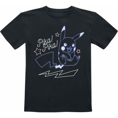 Pokémon - gaming T-shirt - Barn - Pikachu - Pika! Pika! Neon - 116 128 - för barn - svart