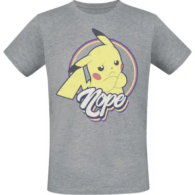 Pokémon - gaming T-shirt - Pikachu - Nope - S XL - för Herr - gråmelerad