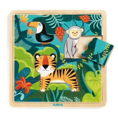 Djeco - Pussel - Wooden puzzle, Jungle, 15 pcs