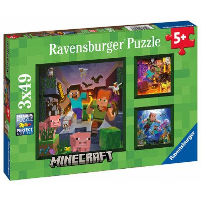Ravensburger Minecraft Pussel 3x49 bitar - Minecraft -  Leksaksaffären