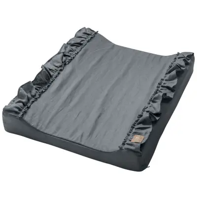 NG Baby skötbädd linne med volang, graphite grey