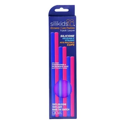 Silikids silikonsugrör 6-pack, rosa/kobaltblå